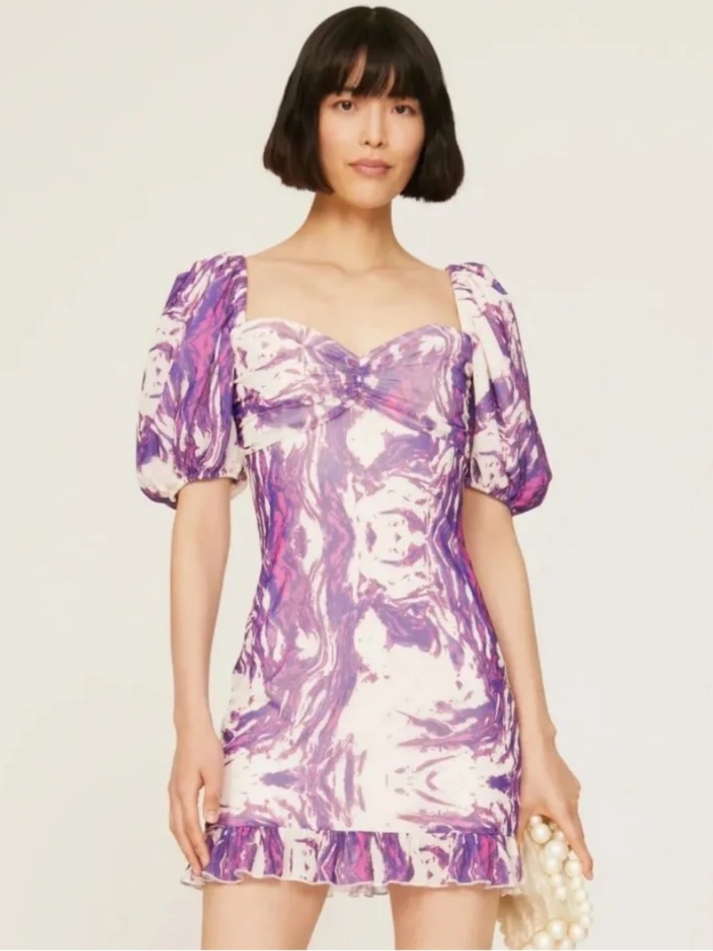Slate & Willow Purple Swirl Marble Puff-Sleeve Mini Dress Sz S